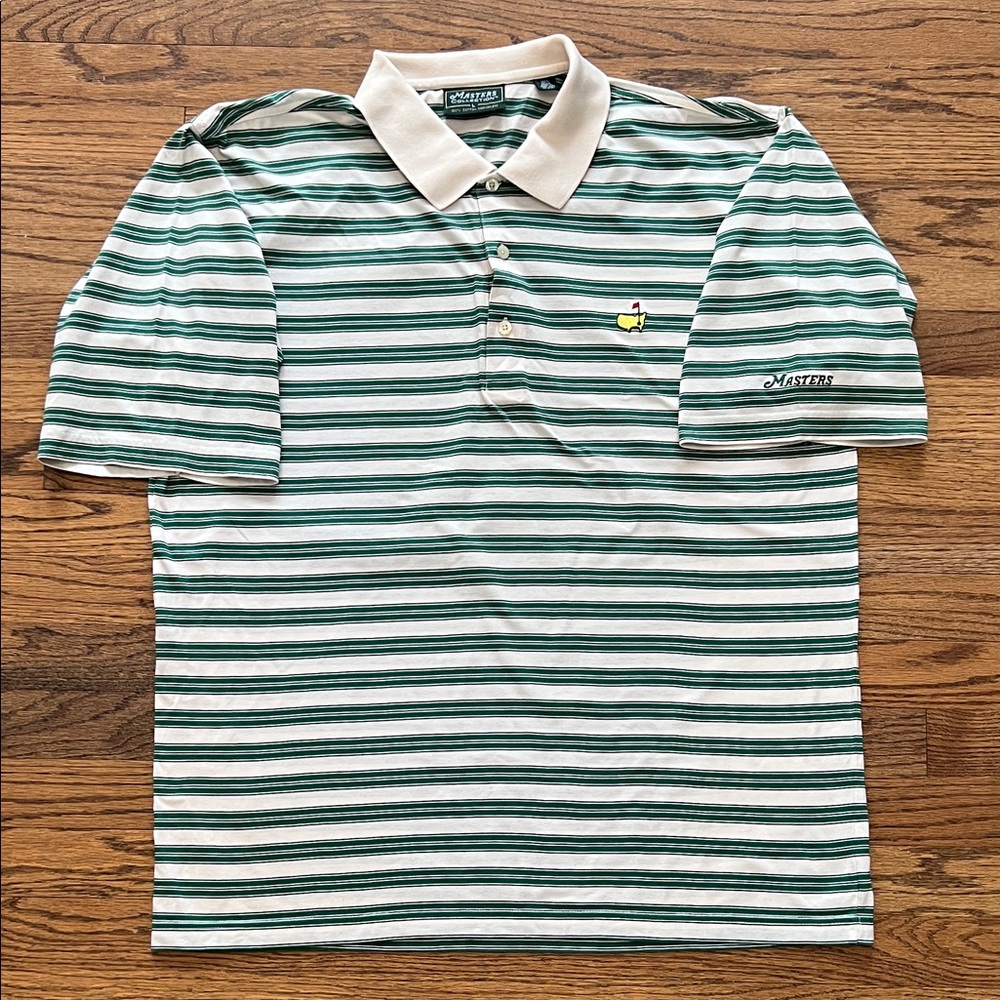 Men’s Masters White and Green Striped Polo Shirt